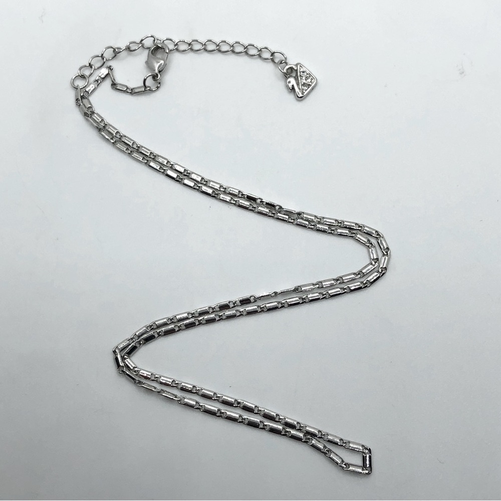 Swarovski Rhodium Plated White Gold Tone Bar Link Chain 16” + 2” Extender